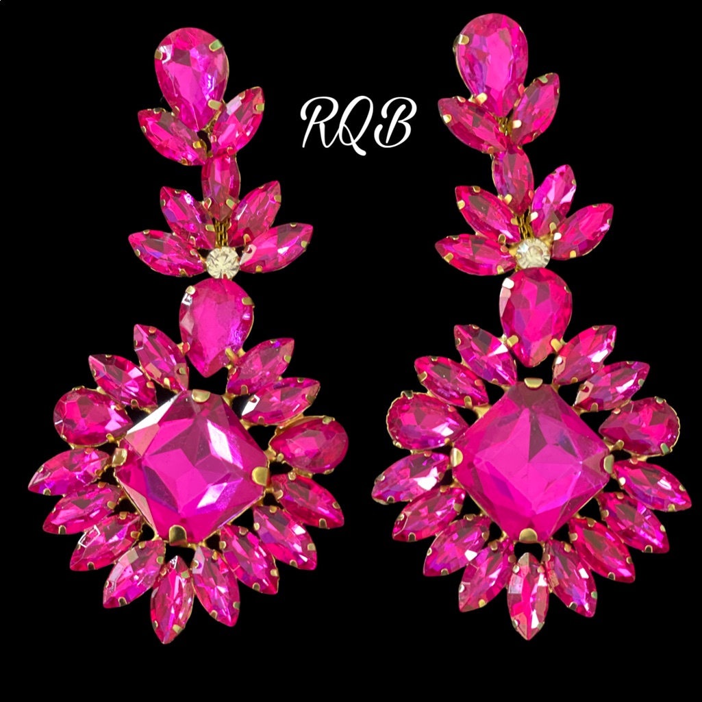 Hot Pink Crystal Pageant Earrings Pierced